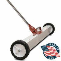 This wheeled, handheld push magnet works on any surface and has an auto release feature for easy cleaning