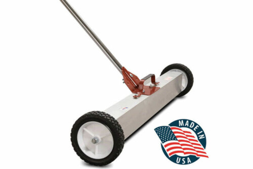 This wheeled, handheld push magnet works on any surface and has an auto release feature for easy cleaning