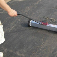 This wheeled, handheld push magnet works on any surface and has an auto release feature for easy cleaning