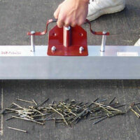 This wheeled, handheld push magnet works on any surface and has an auto release feature for easy cleaning
